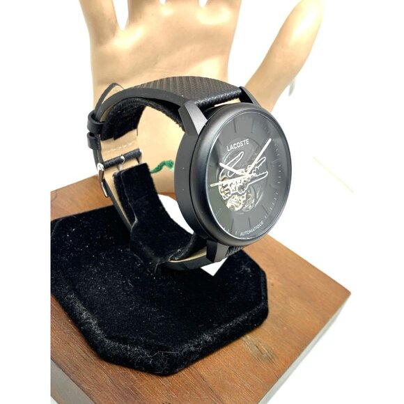 Lacoste Men's Watch 2011383 Automatic Black Dial Leather Band 44mm - Picture 2 of 14
